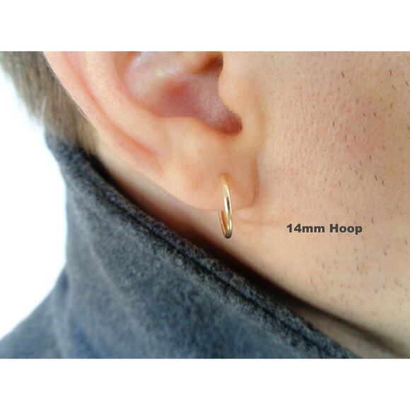 Mens Gold Cross Earring, 14K Gold Filled Hoop Earrings, Cross Hoops for Men - Picture 3 of 6